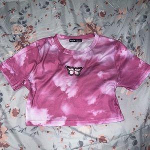 Embroidery Butterfly Tie Dye Crop Top
